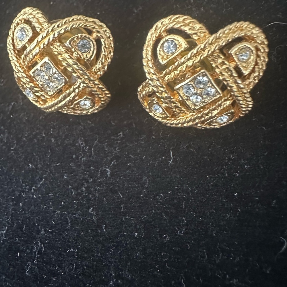 Vintage Gold Tone Rhinestone Stud Earrings Clear Stone Anniversary